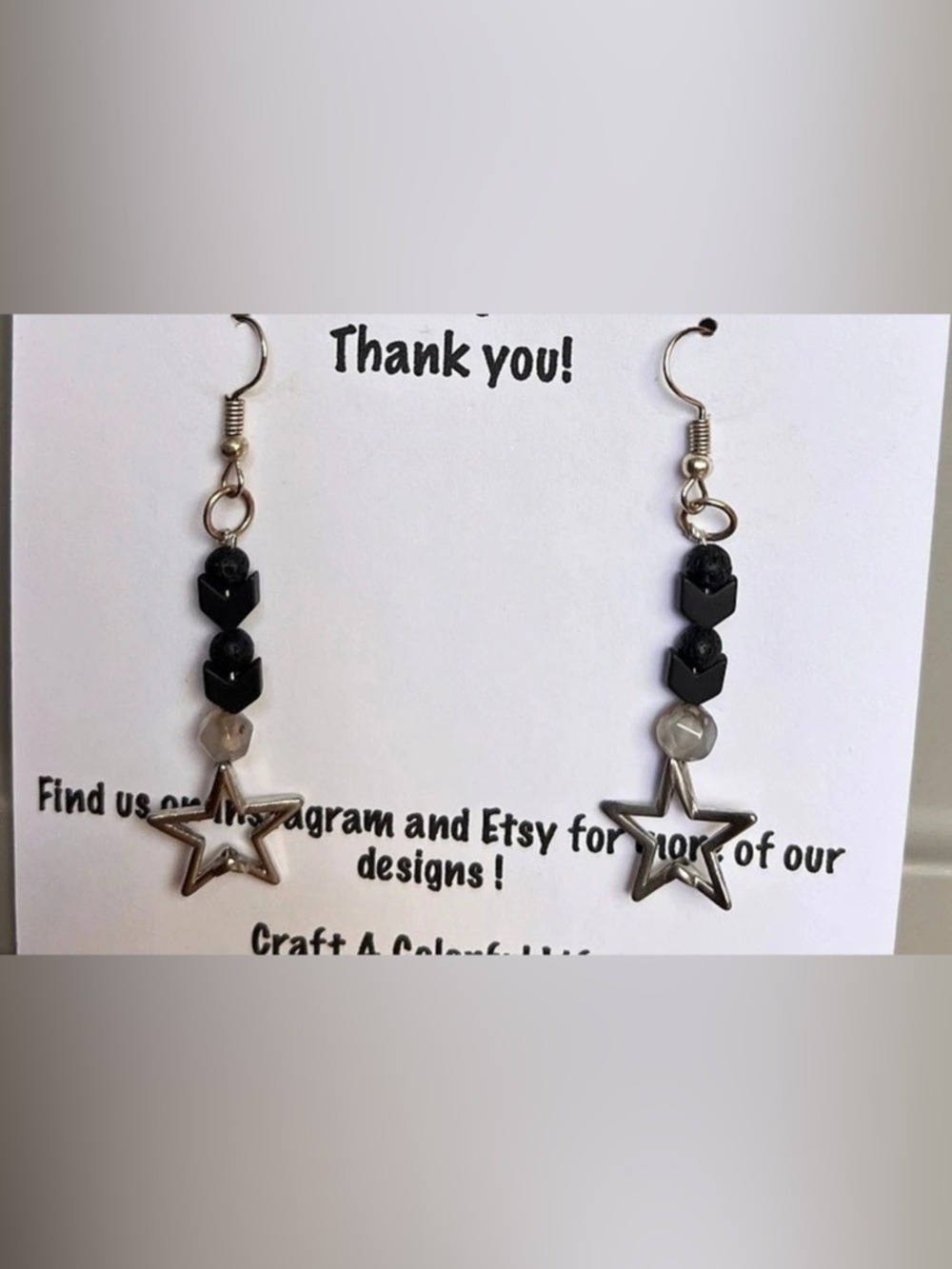 Star Dangle Earrings in Black & Silver NWT